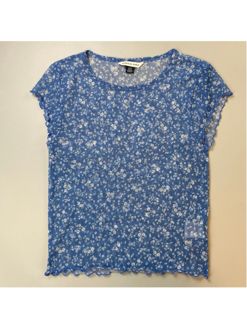 American Eagle Mesh Top Small Blue White Floral Coquette Soft Girl Cottagecore